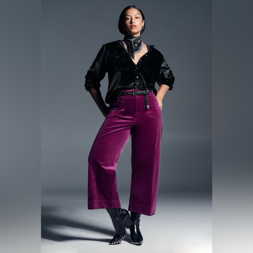 Maeve Velvet Wide-Leg Pants in Deep Purple